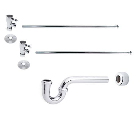 Westbrass Pedestal Sink Faucet Supply Kit with 1/4-Turn Lever Handles and P-Trap, Polished Chrome D1838QRL-26